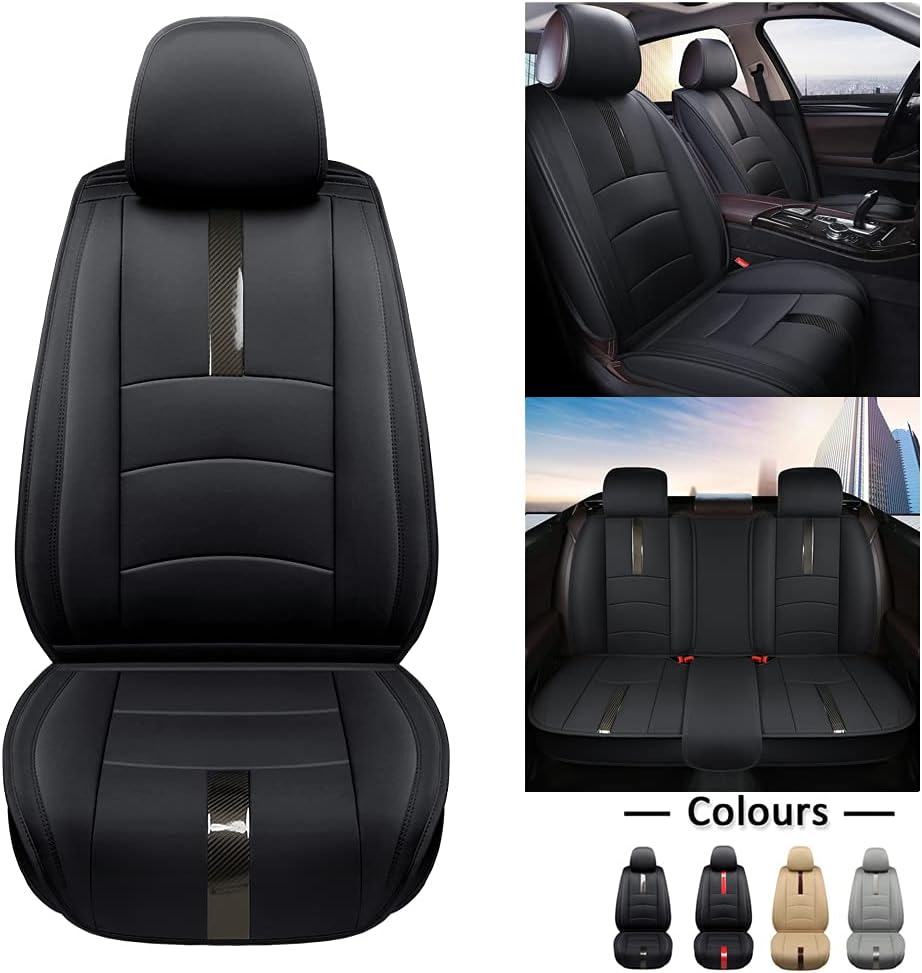Black Leather Car Seat Covers Full Set Front and Rear Waterproof Pack of 2 F304329