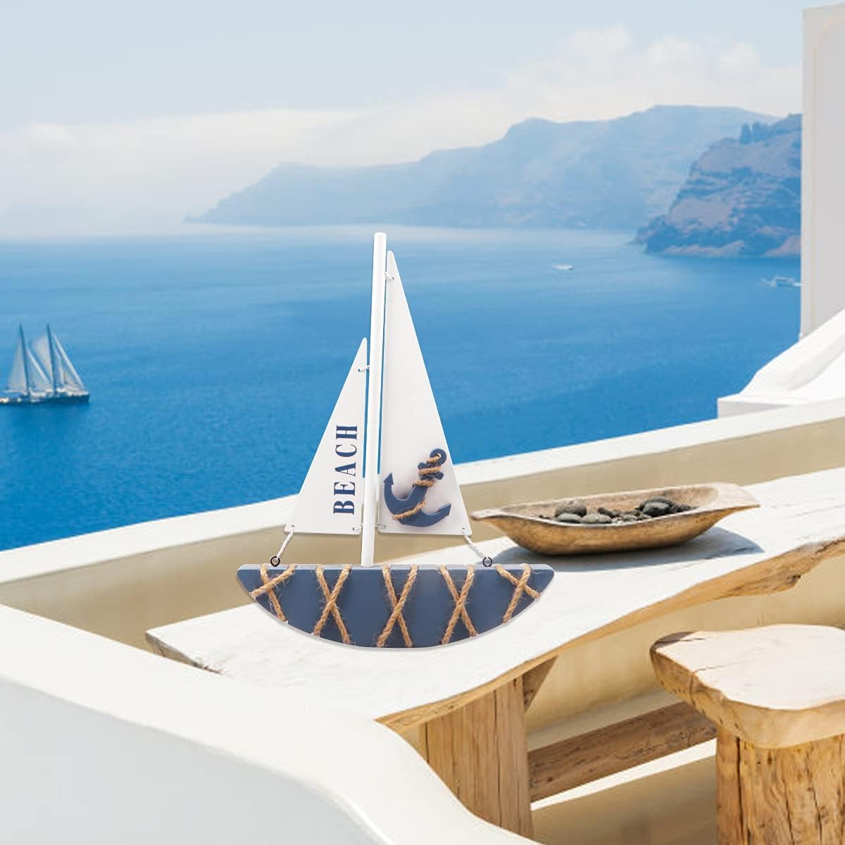 Wooden Sailboat Decoration (8.3 x 1.18 x 11 Inches) J233641