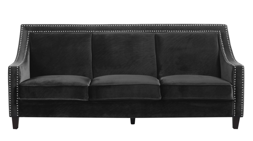 Espresso Finished Wood Legs Velvet Upholstered Swoop Arm Sofa L457