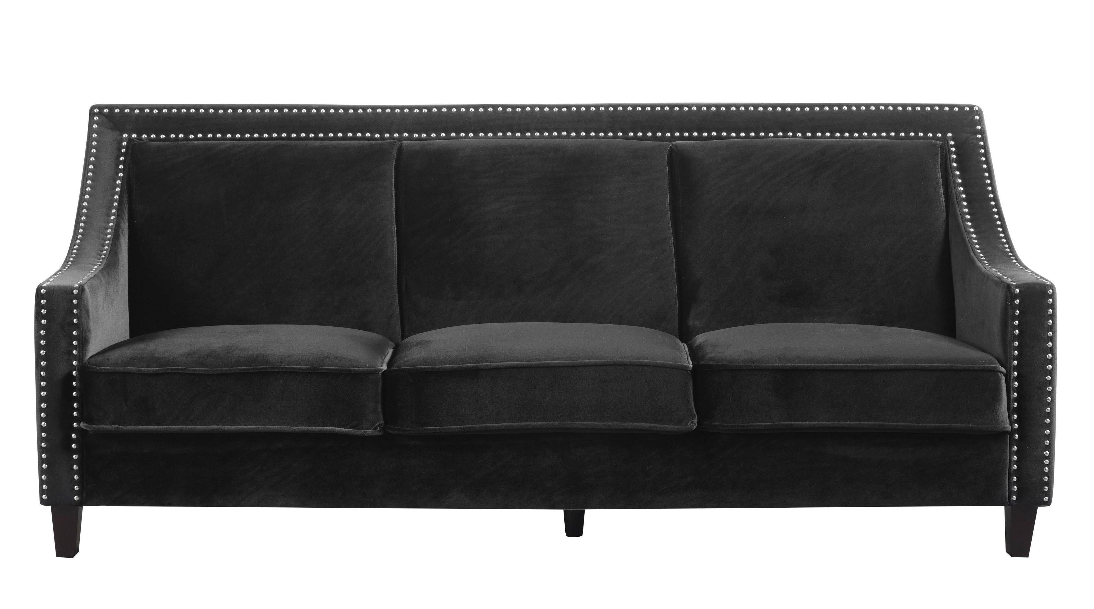Espresso Finished Wood Legs Velvet Upholstered Swoop Arm Sofa L457