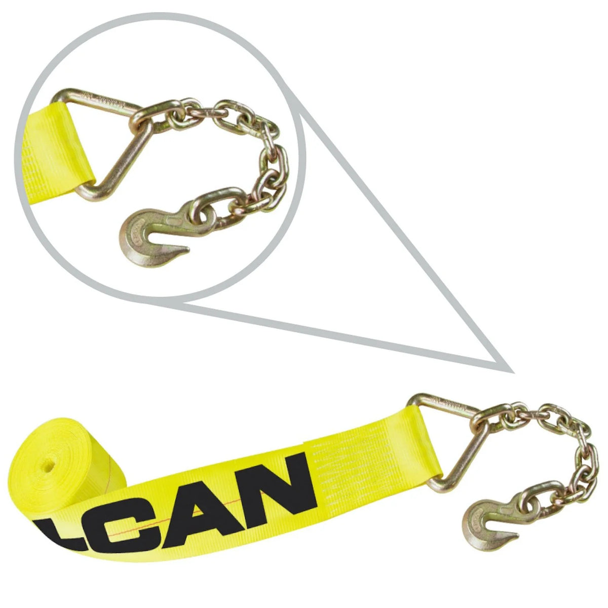 4 Inch x 30 Foot Yellow Winch Strap with Chain Anchor D686755