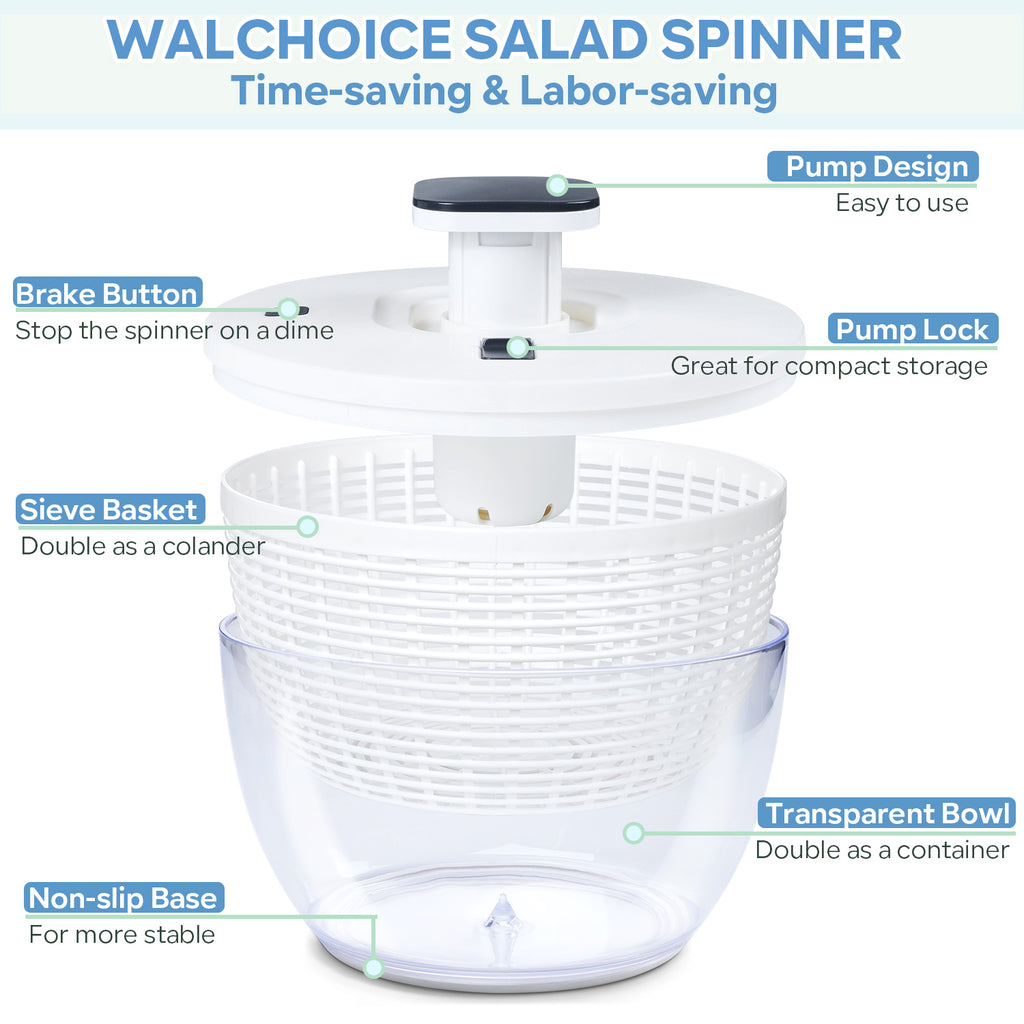 White 6 Quart Manual Salad Spinner with Colander Basket B63943
