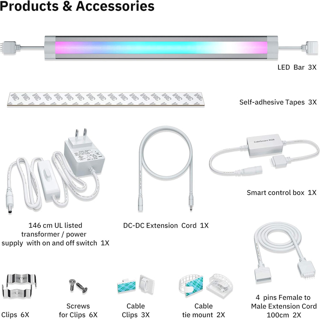 RGB Multi Color LED Smart Under Cabinet Strip Light Kit D88664