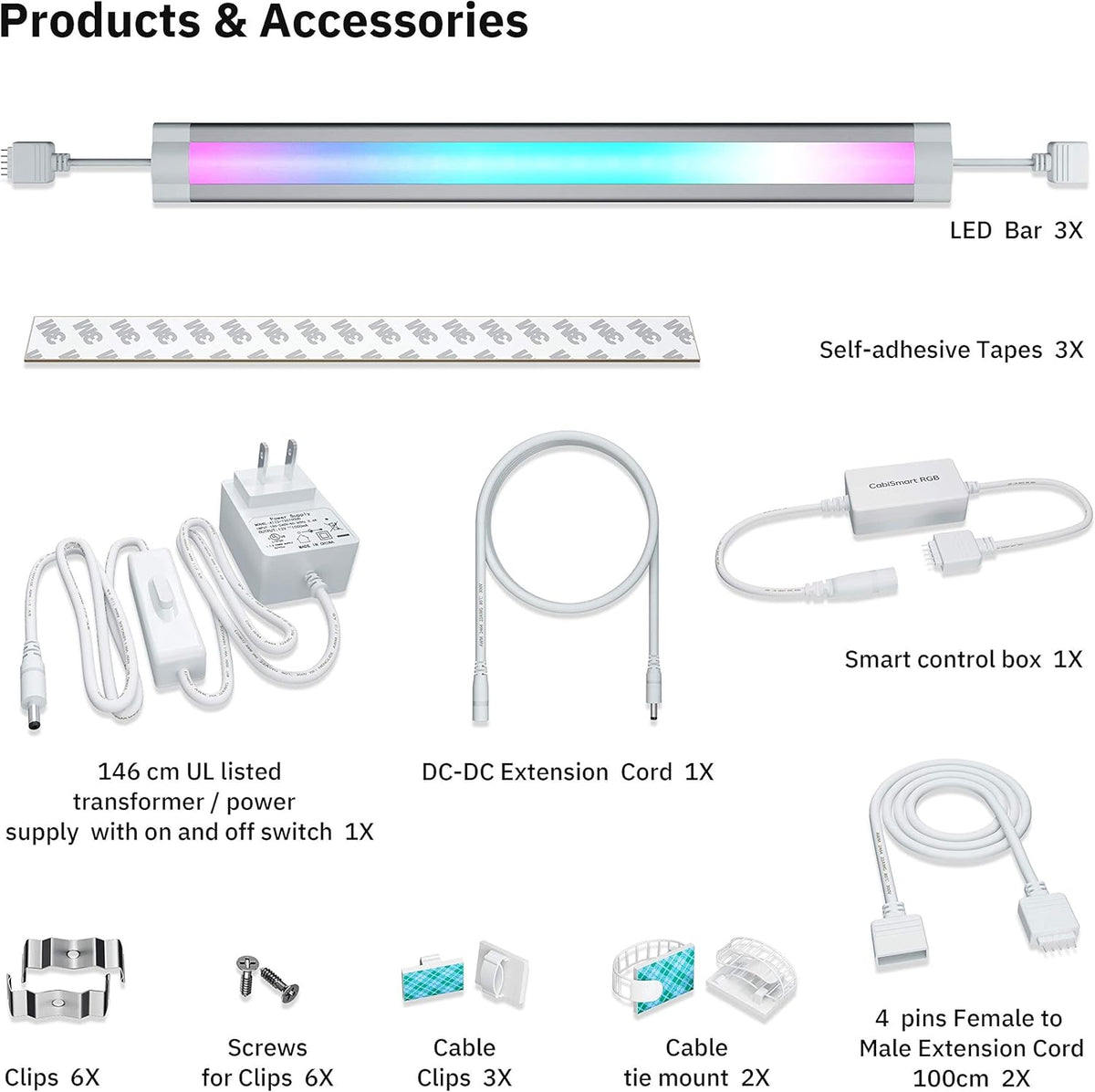 RGB Multi Color LED Smart Under Cabinet Strip Light Kit D88664