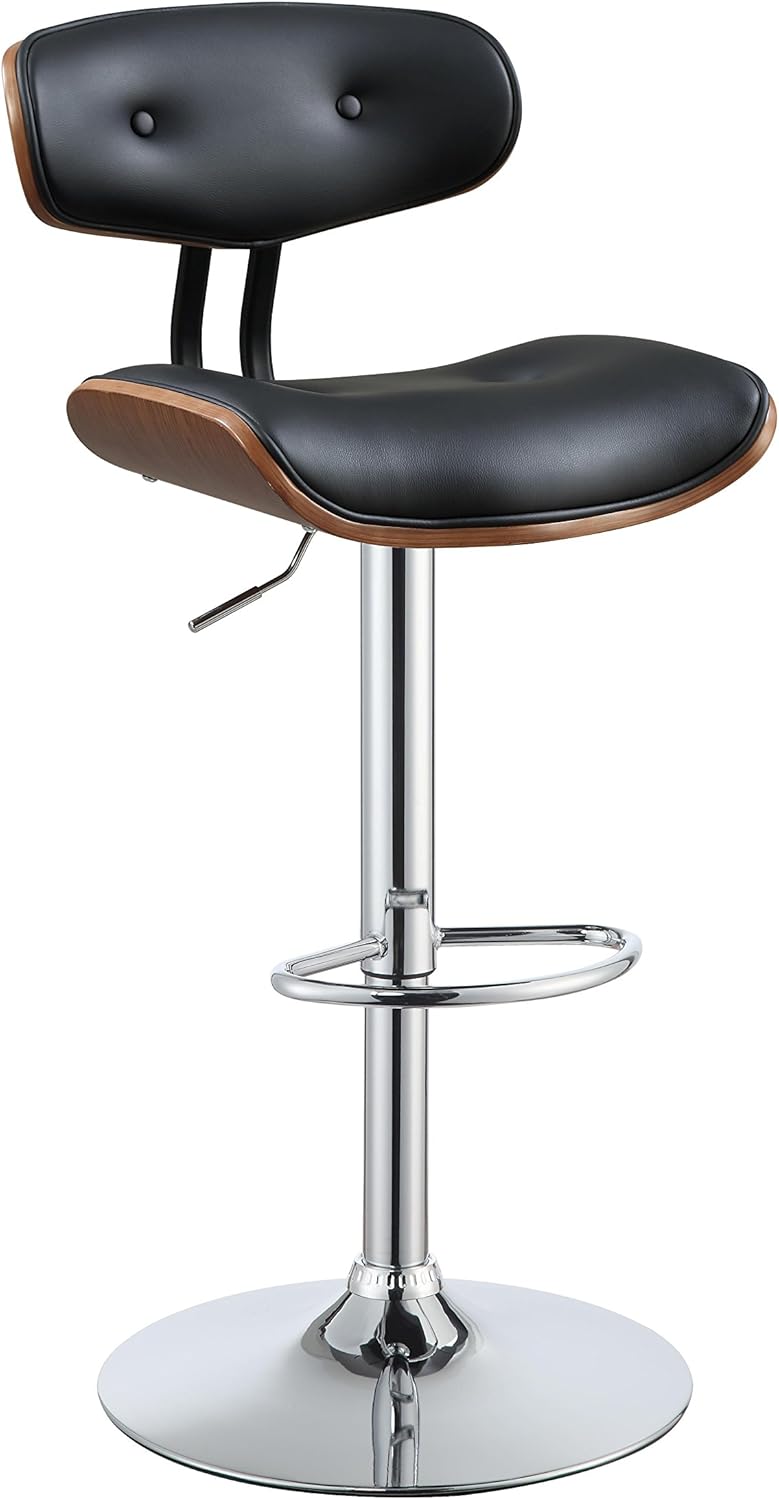 Black PU & Walnut Adjustable Swivel Stool T195