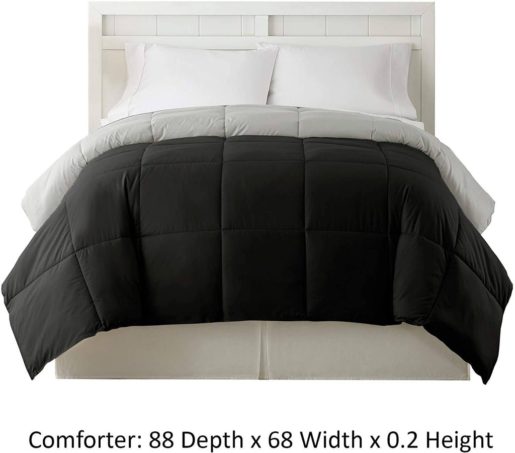 Twin Size Box Quilted Comforter Black Silver Microfiber A926