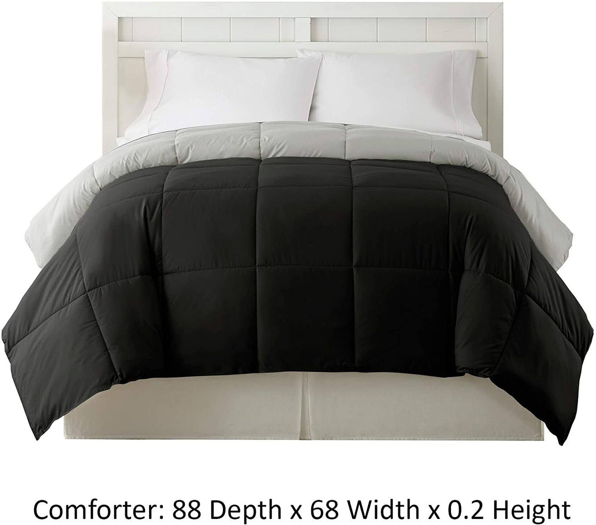 Twin Size Box Quilted Comforter Black Silver Microfiber A926