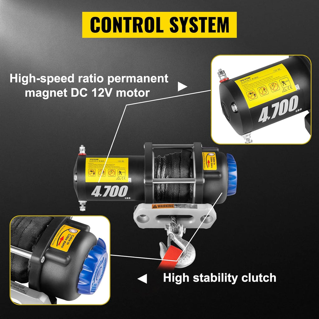 4700 lbs Capacity Electric Winch with Synthetic Rope and Wireless Remote I188
