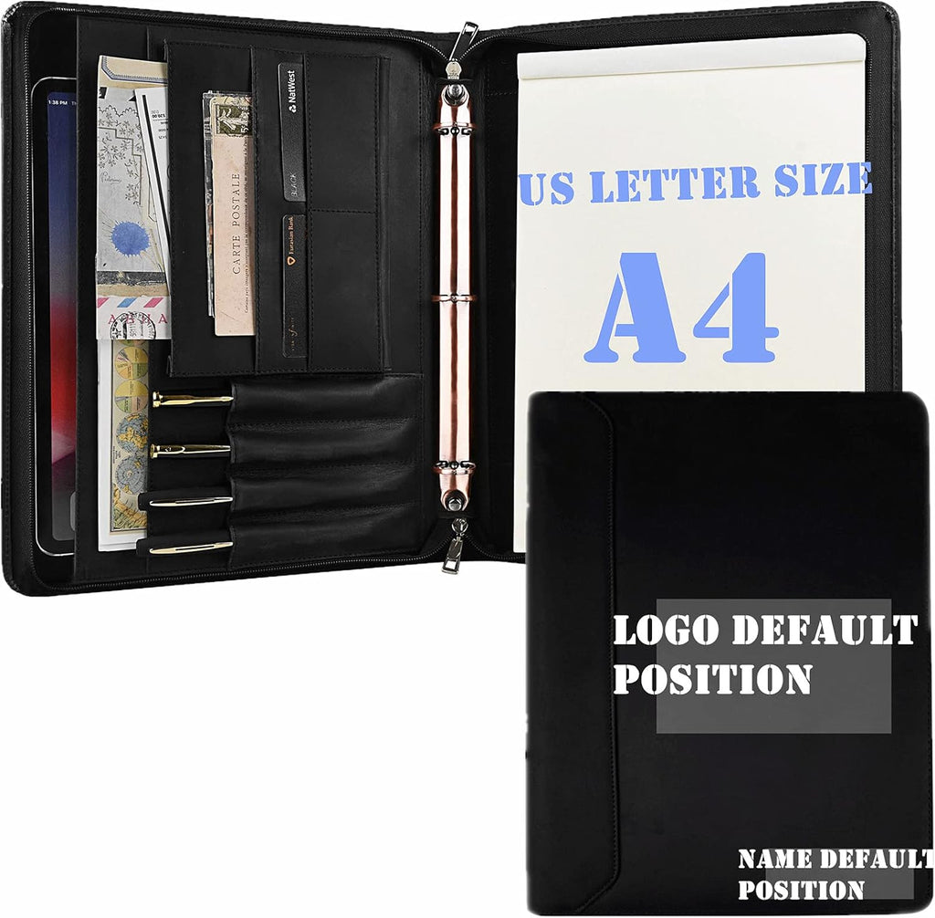 Dark Brown Genuine Leather Padfolio Binder with YKK Zipper P59526