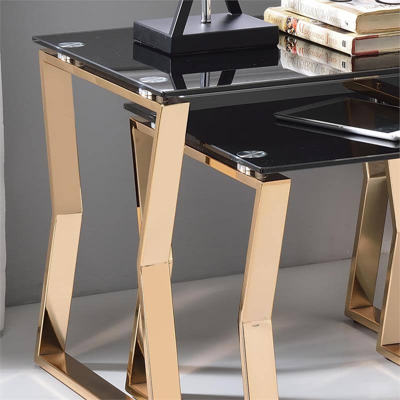 2-Piece Glass Top Nesting Table in Gold L42868