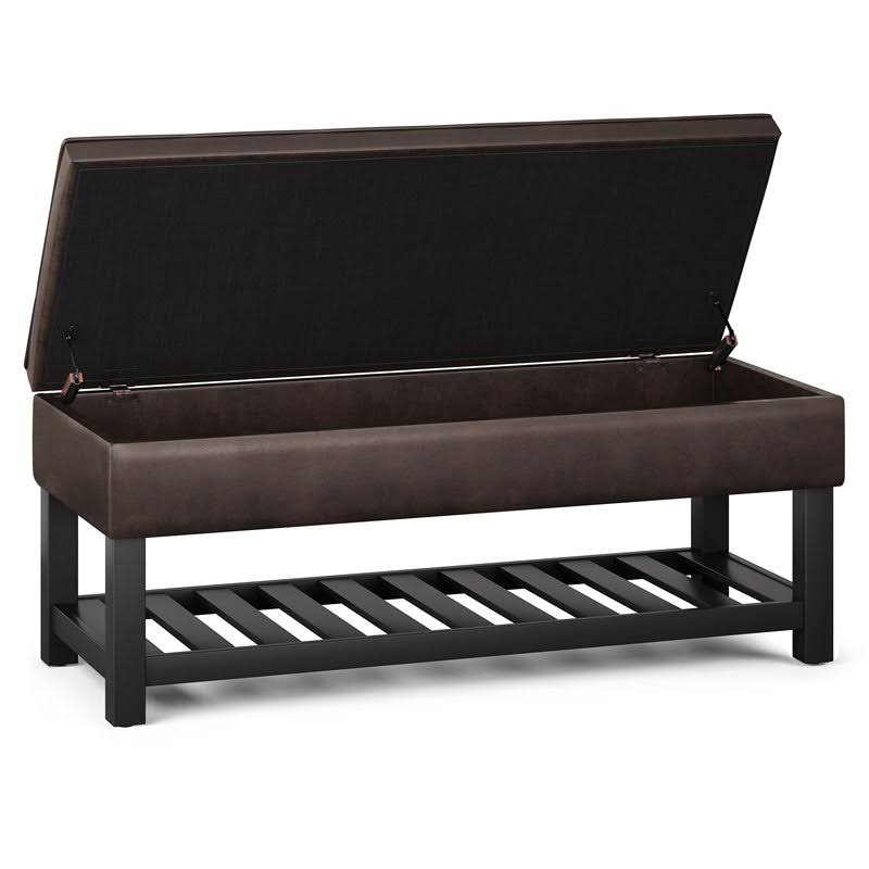 Distressed Brown Faux Leather Storage Ottoman Bench T732361