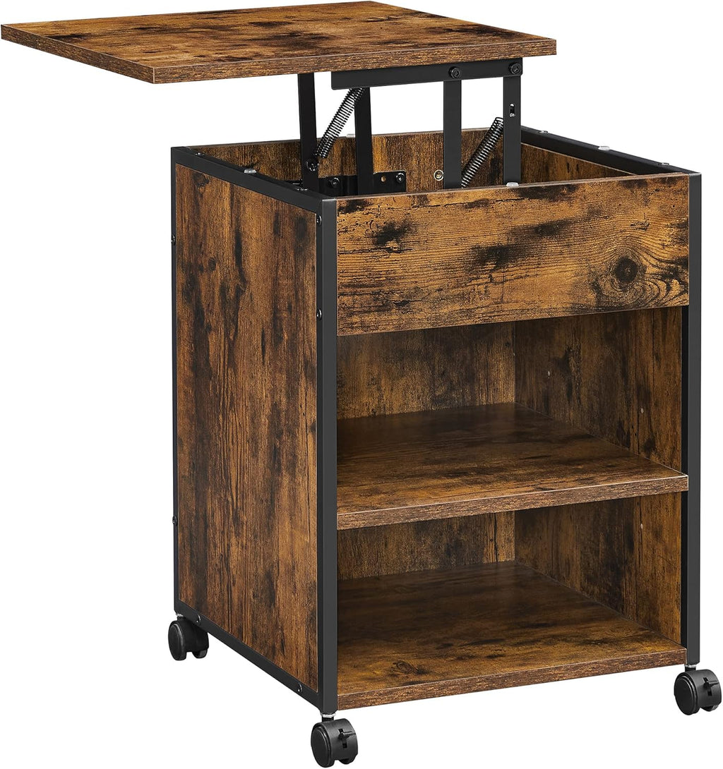 Rustic Brown and Black Nightstand with Lifting Top H428195