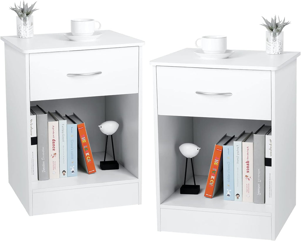 White Nightstand with Drawer and Shelf O432