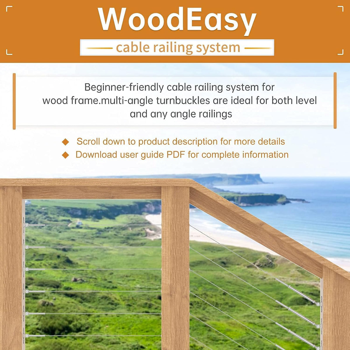Black Cable Railing Kit Protector Sleeves Grommet for 1/8 5/32 3/16 Wire Rope Wood Posts Deck Stair Railing POM H63169