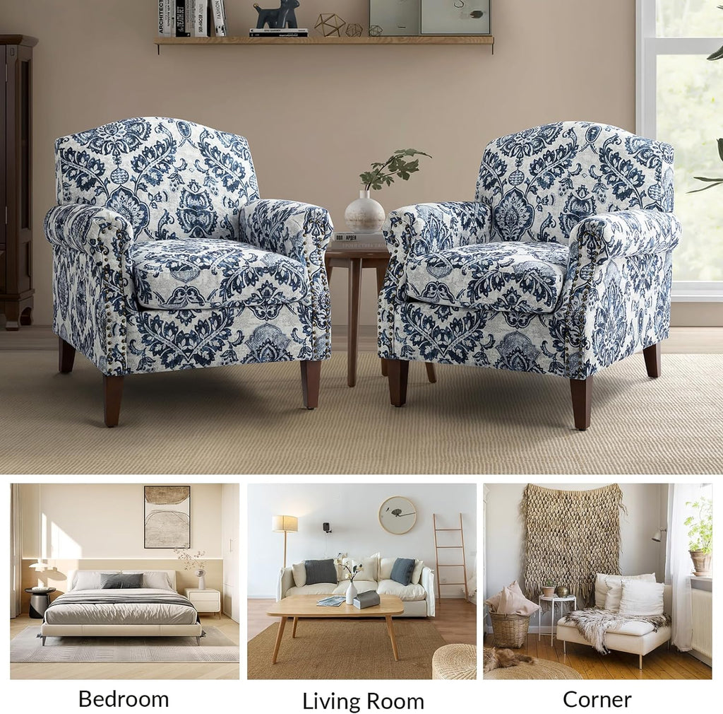 Navy Accent Chair with Wood Legs and Removable Cushion N214
