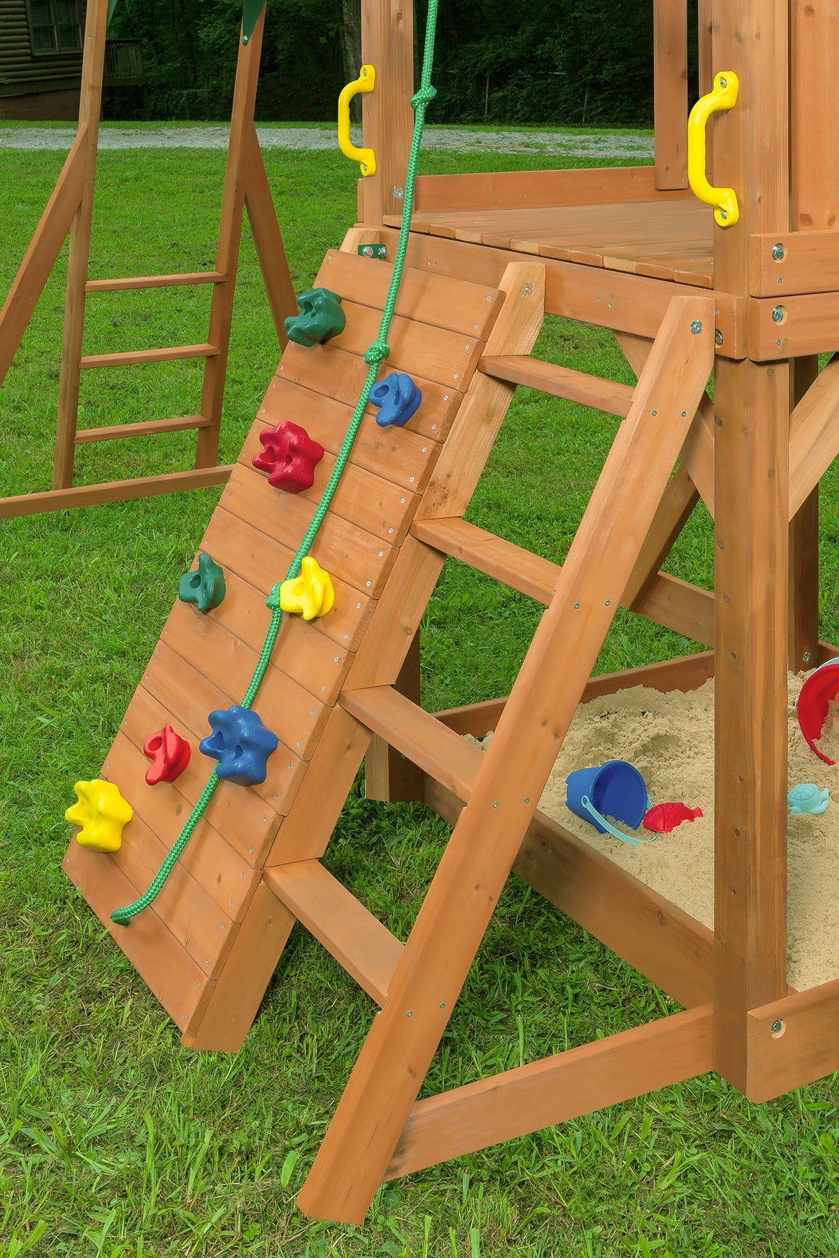 Wooden Swing Sets with Tarp Roof & Green Slide Z373