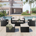 6pcs Outdoor Patio Furniture Set with Coffee Table, Wicker Sofas, Ottomans, Removable Cushions (Beige) R94336