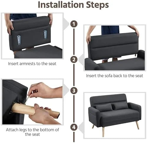 Dark Gray Fabric 2 Seater Sofa with Solid Wood Legs X61416