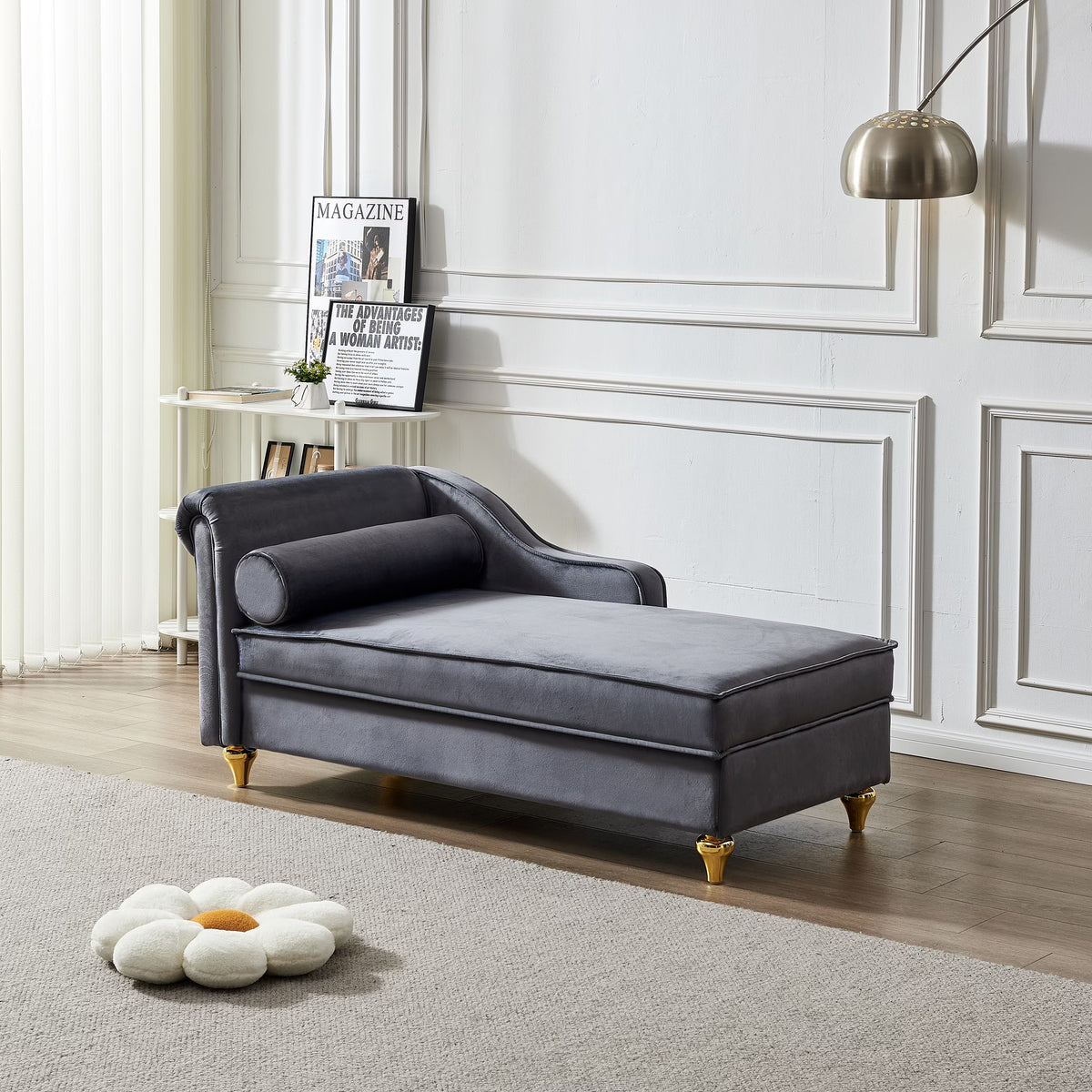 Velvet Chaise Lounge Chair with Storage W8141