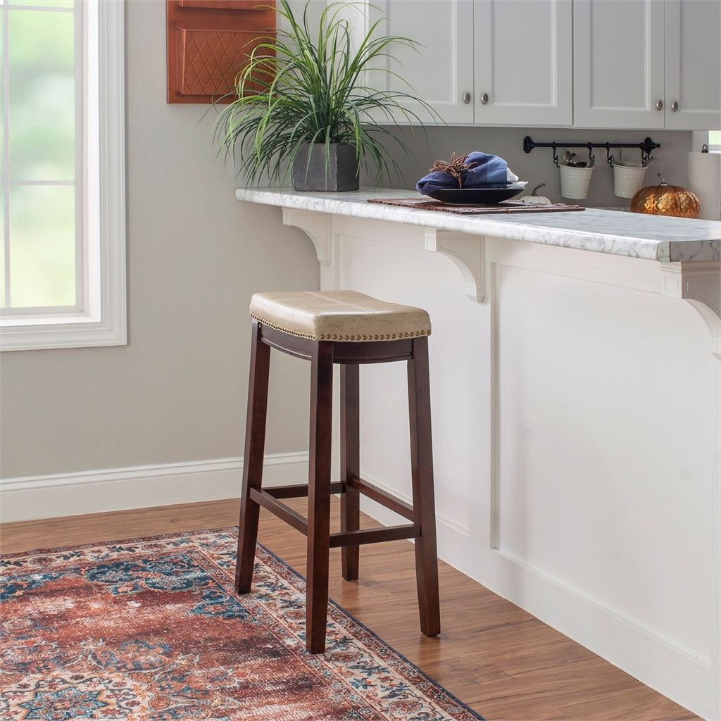 Beige Wood Faux Leather Bar Stool E44845