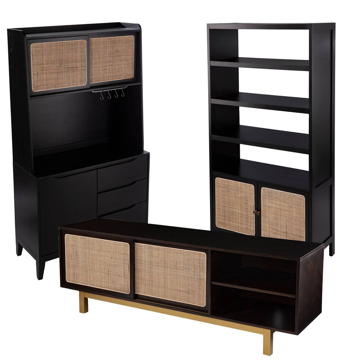 Sliding Door Media Stand Brown Gold Natural Y77841