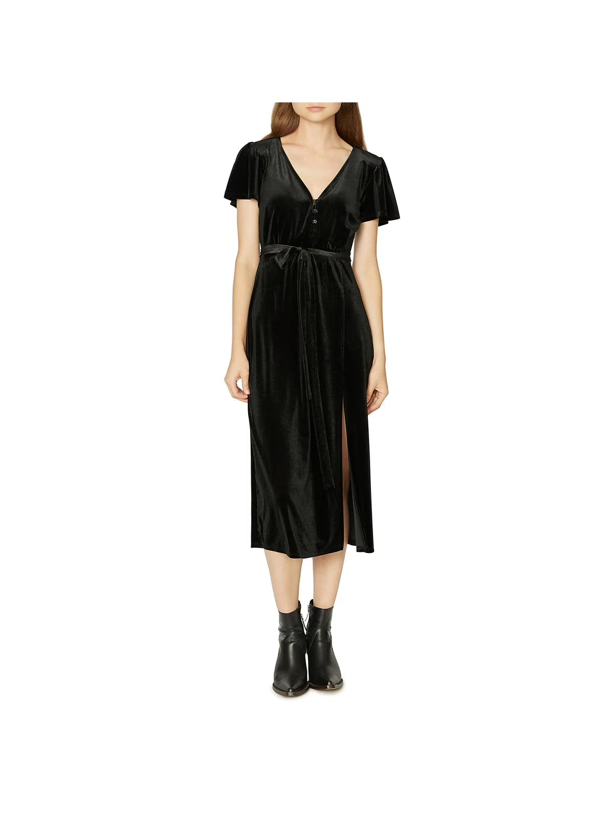 Velvet Short Sleeves Midi Dress R39940