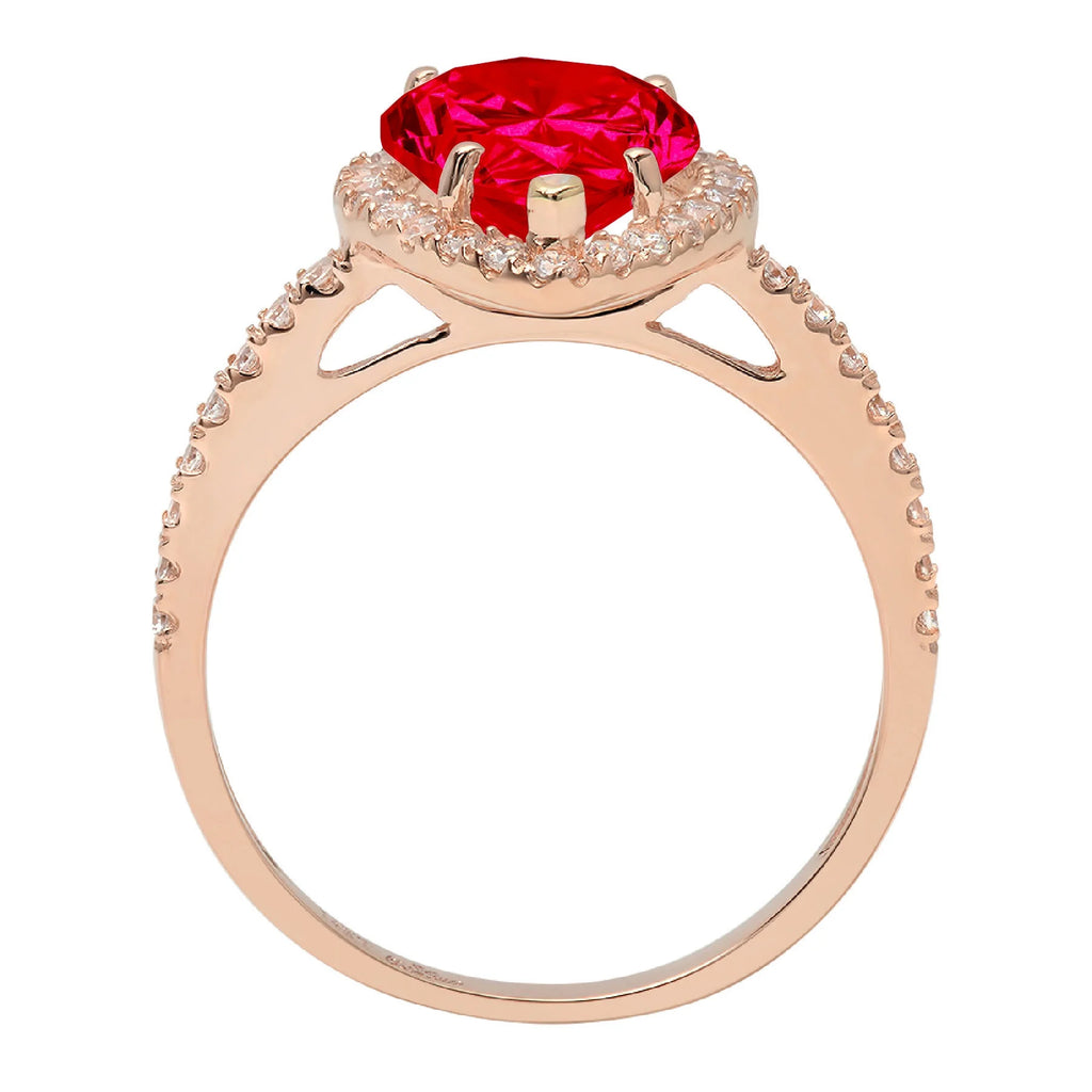 Pear Cut Red Simulated Ruby 18k Pink Rose Gold Halo Ring Size 3.5 V2054