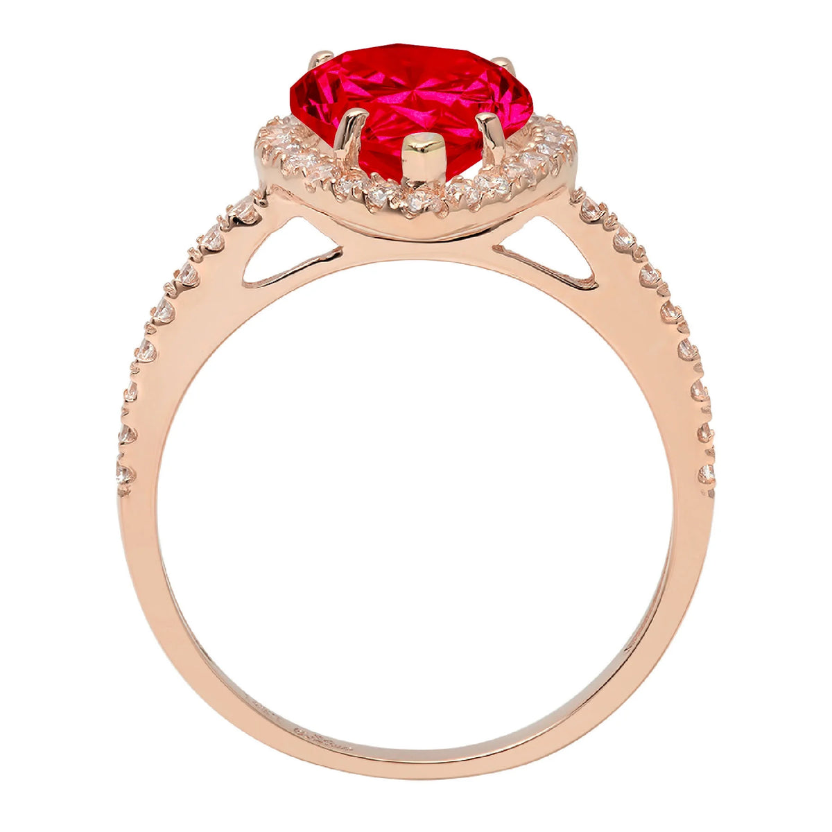 Pear Cut Red Simulated Ruby 18k Pink Rose Gold Halo Ring Size 3.5 V2054