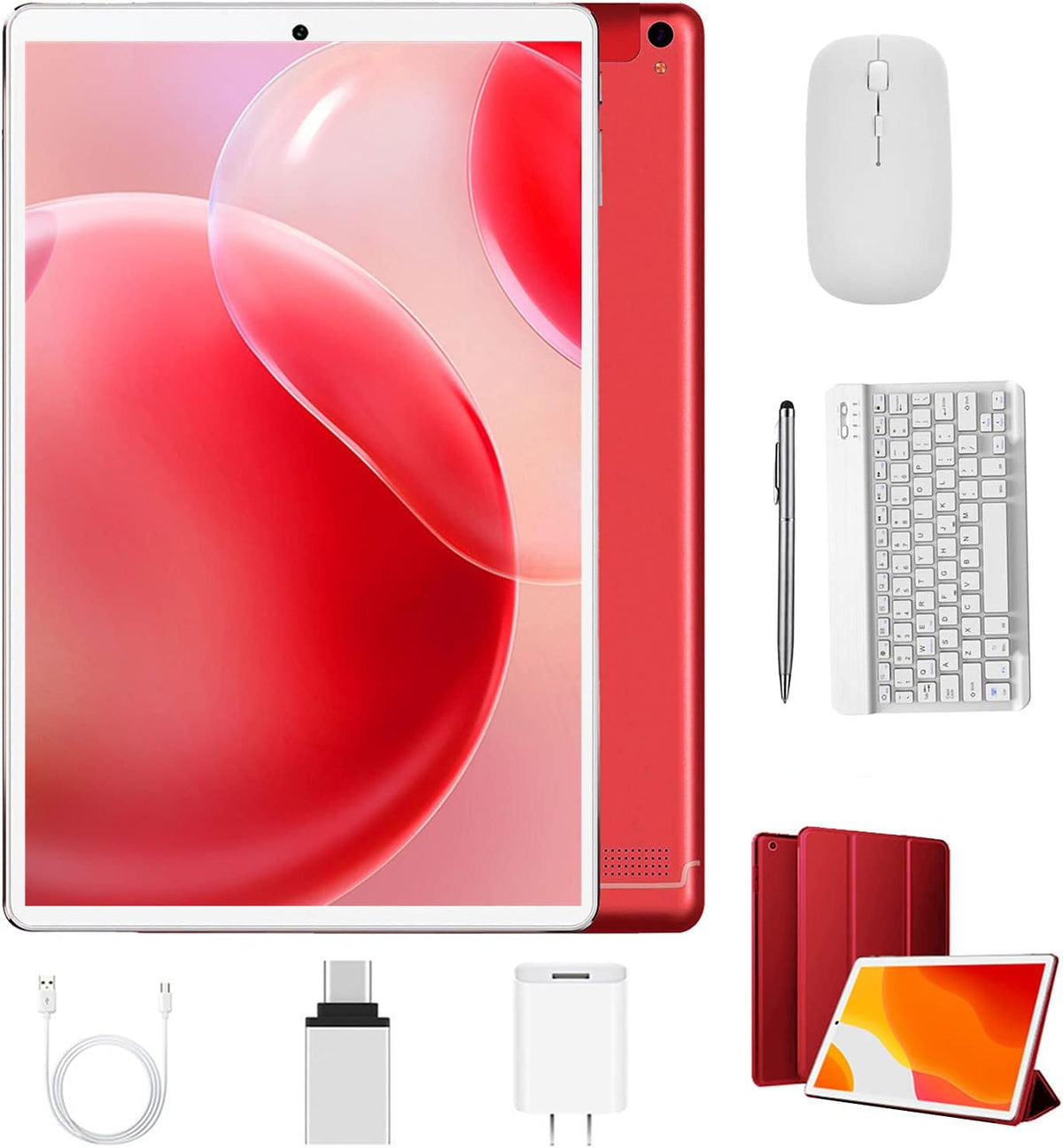 10.1 inch Android Tablet with Keyboard Mouse 4GB RAM 64GB ROM Red N23441