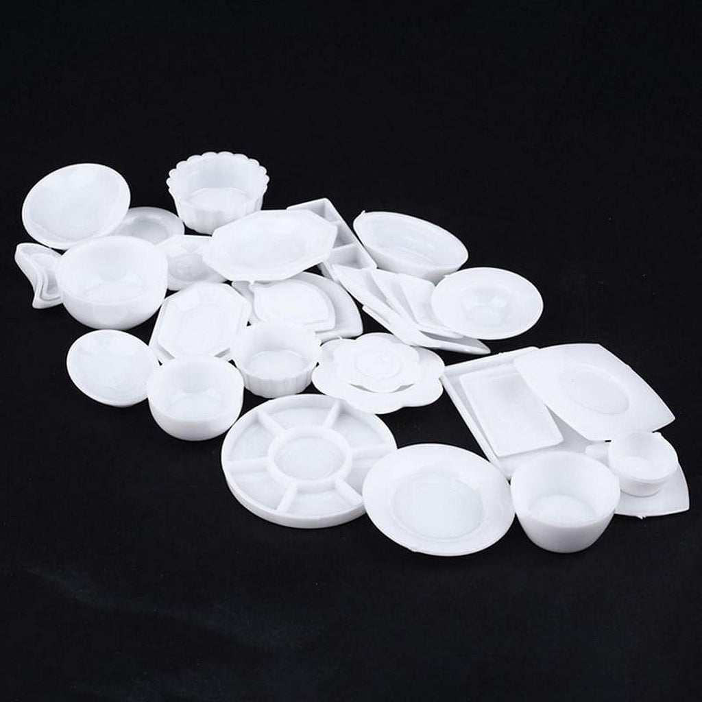 33 Pcs Dollhouse Miniature Tableware Plastic Plate Toys Set Z7741