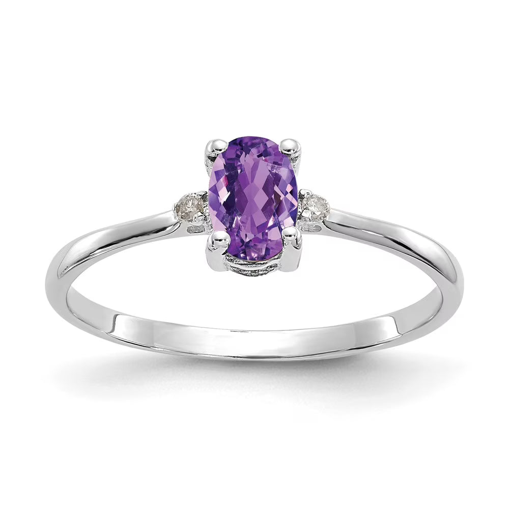 14 Karat White Gold Diamond and Amethyst Birthstone Ring N4710