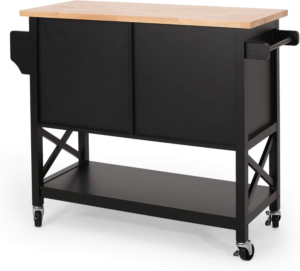 Black Natural Kitchen Cart with Wheels T454
