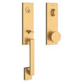 Satin Nickel Single Cylinder Handleset with Contemporary Knob and Square Escutcheon Y705522