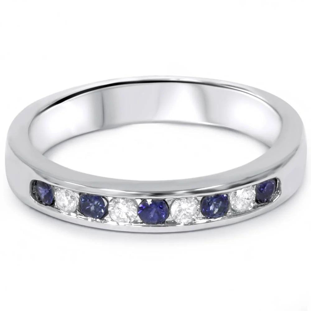 14K White Gold Sapphire Diamond Wedding Ring U837