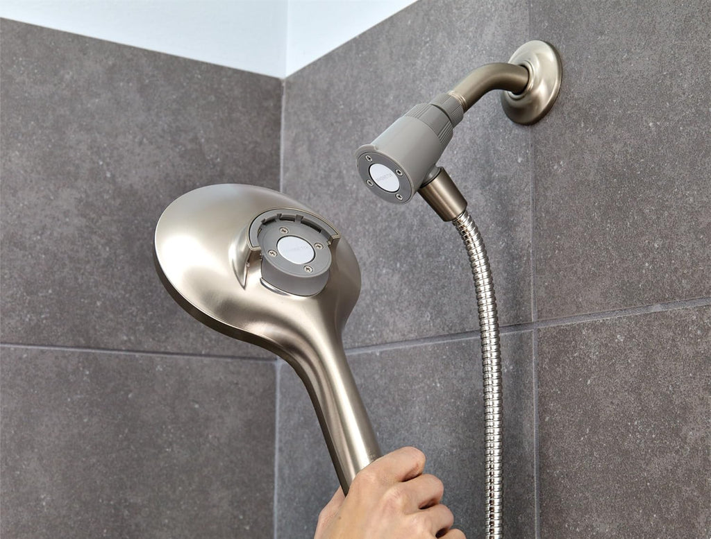 Magnetix Six-Function 5.5-Inch Handheld Showerhead with Magnetic Docking System, Spot Resist Brushed Nickel & 6-Inch Replacement Right Angle Shower Arm, Brushed Nickel Pack of 2 K2823