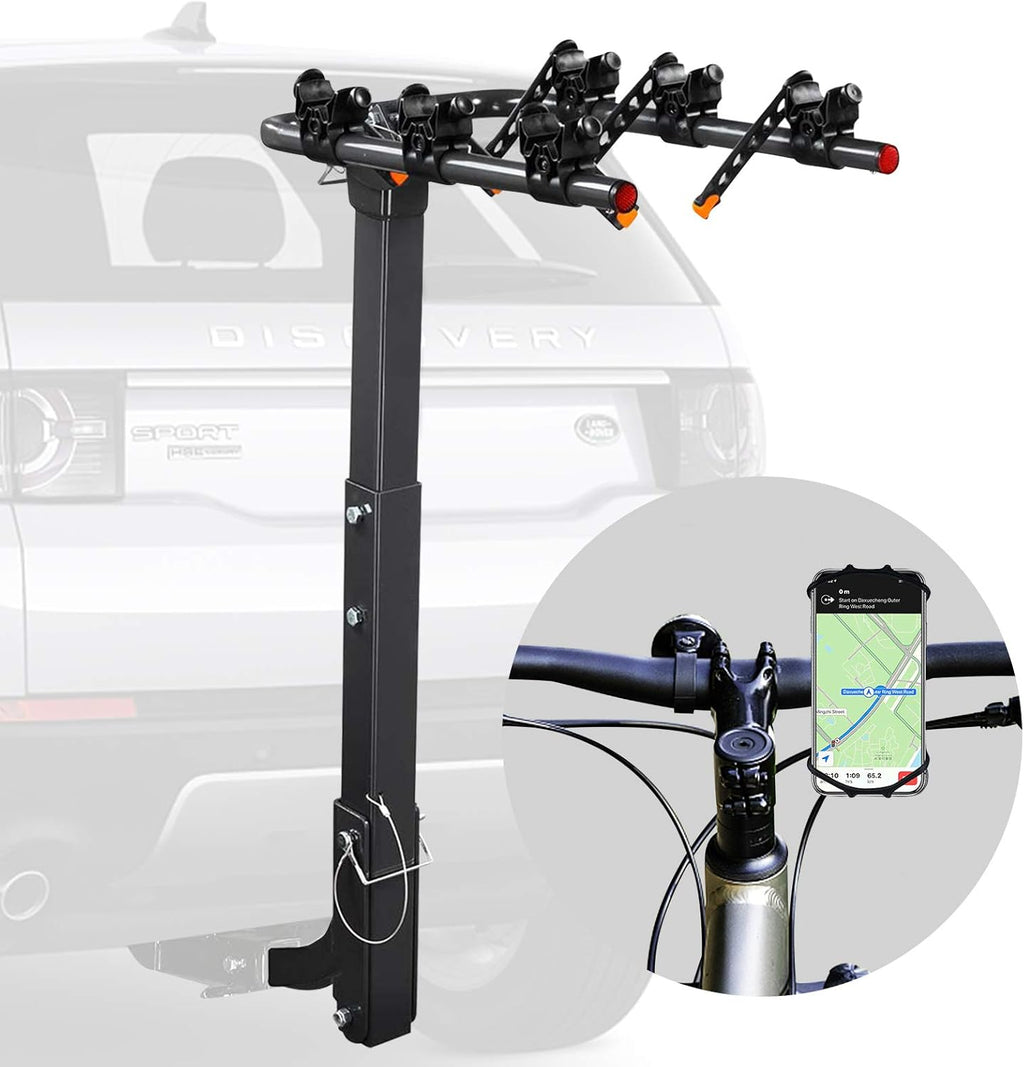 Bicycle Car Rack Bike Hitch Rack Double Foldable Bike Carrier Rack with 2'' Hitch Receiver, Bike Phone Mount, 3 Bike, Pack of 2 P23987
