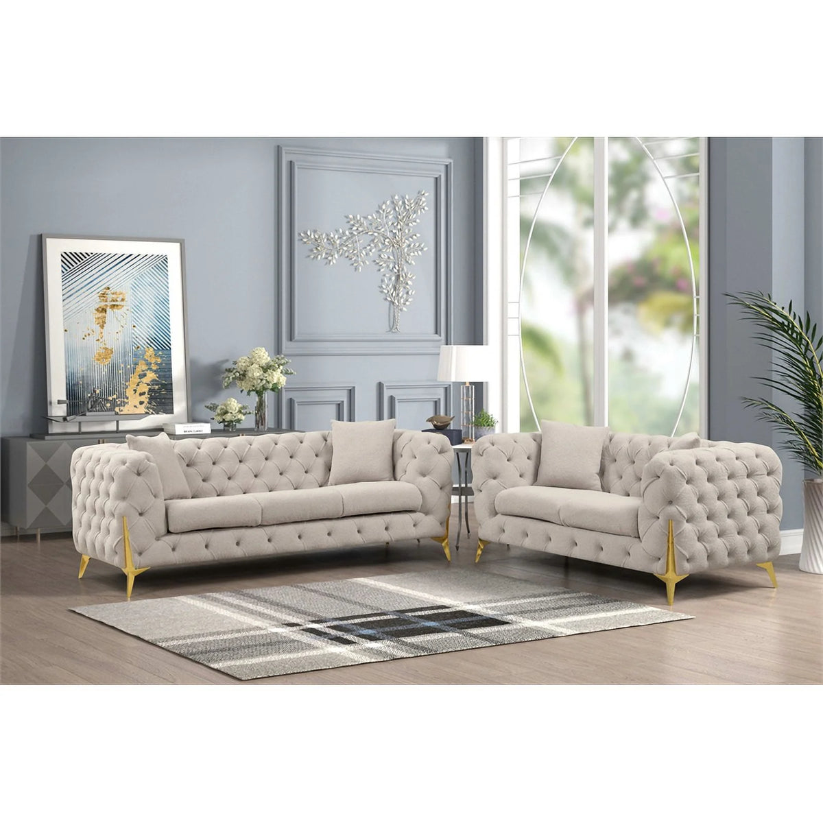 Light Gray Fabric Sofa with Gold Accent Legs X493669