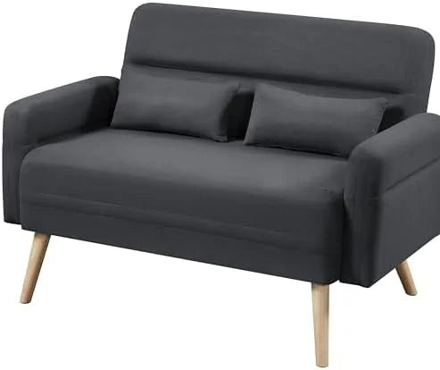 Dark Gray Fabric 2 Seater Sofa with Solid Wood Legs X61416