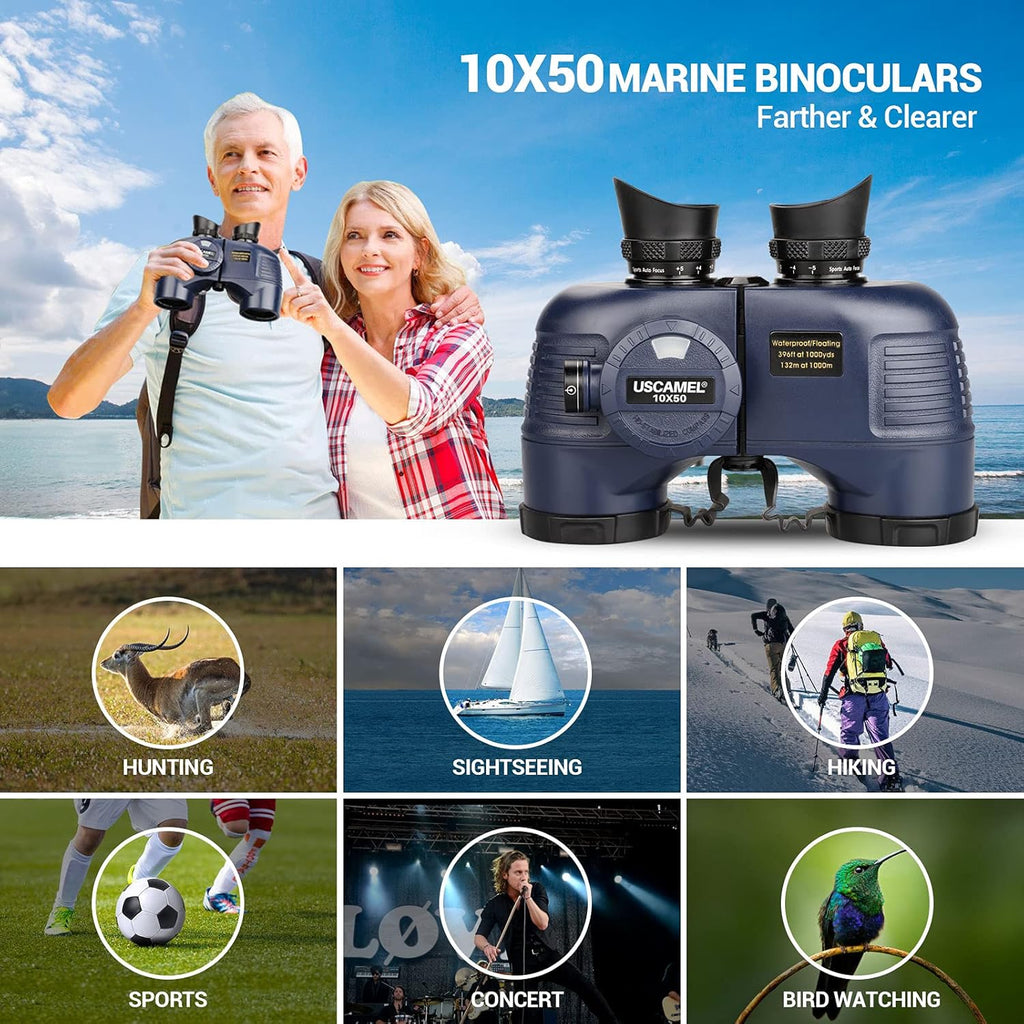 10×50 IPX7 Waterproof Marine Binoculars with Rangefinder Compass BAK4 Prism FMC Lens E72372