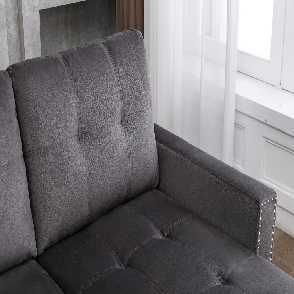 Gray Velvet Reversible Sleeper Sofa with Storage Chaise T505145