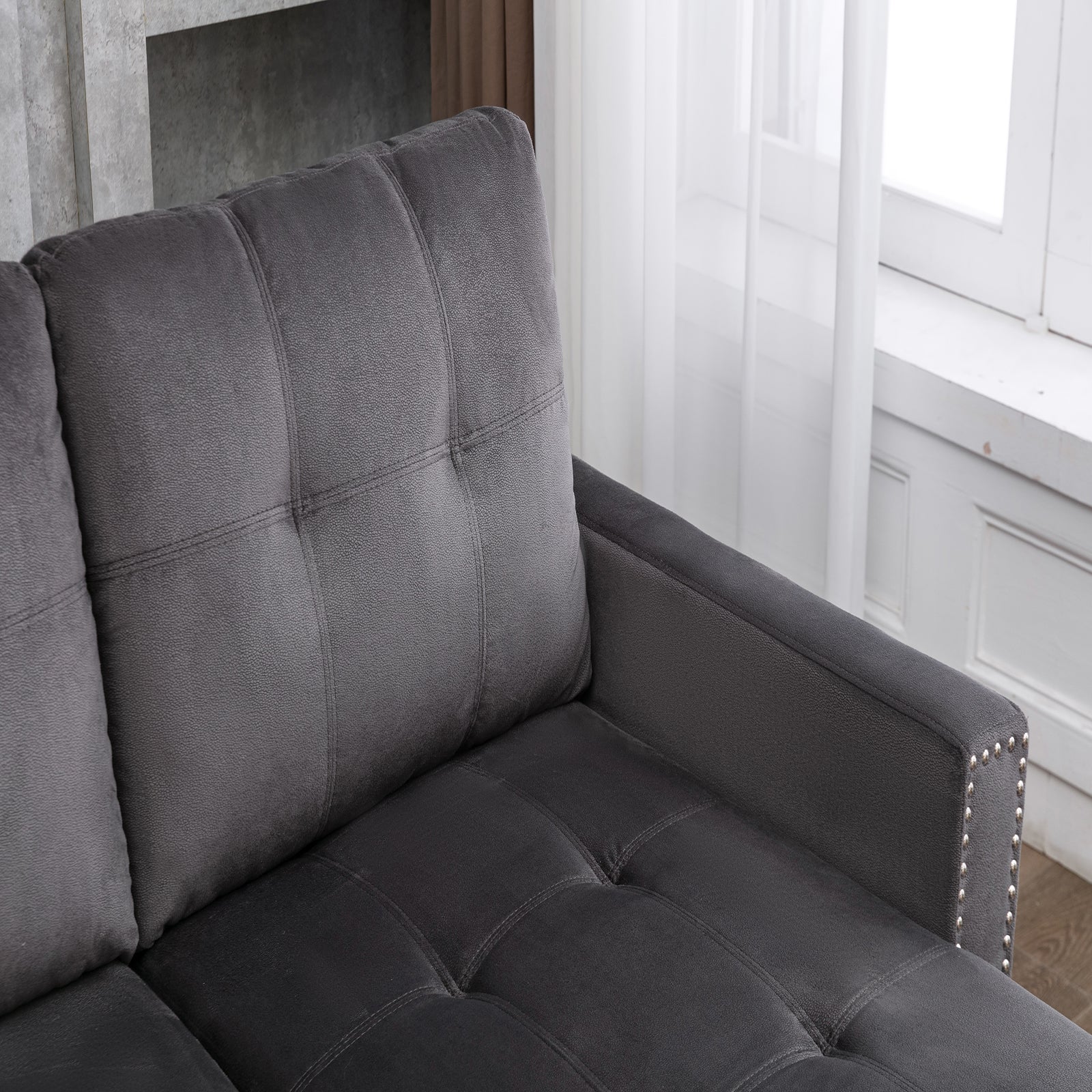 Gray Velvet Reversible Sleeper Sofa with Storage Chaise T505145