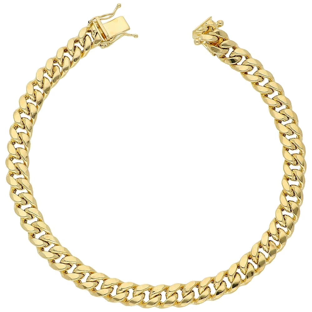 14K Yellow Gold 7MM Hollow Miami Cuban Curb Link Bracelet Chain 8.5" D611393