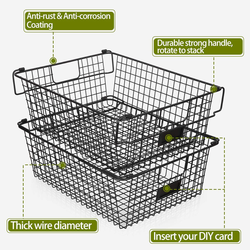 4 Pack Stackable Wire Baskets Metal Storage Bins B4874