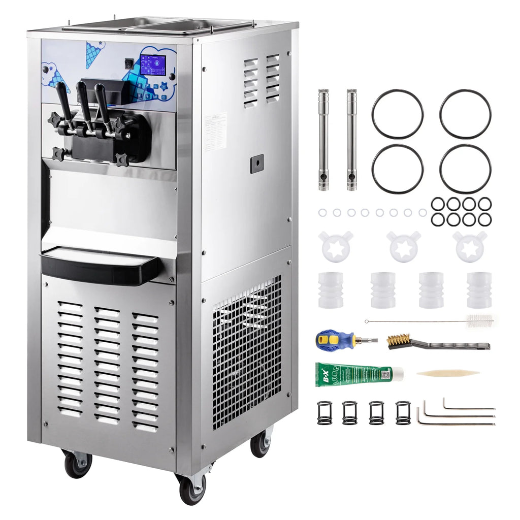 Commercial Ice Cream Maker 2500W with Two 12L Hoppers Soft Serve Machine with 3 Flavors Compressor LCD Panel G78419