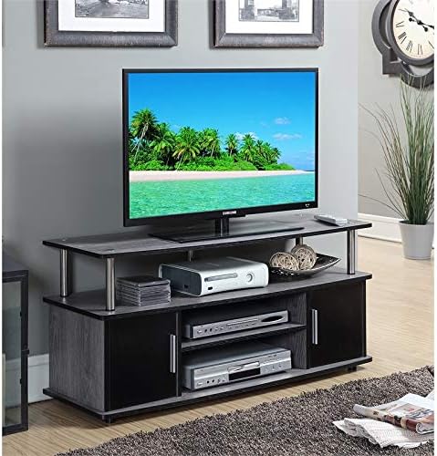 White Stainless Steel Clad Finish TV Stand with 2 Storage Cabinets A957828