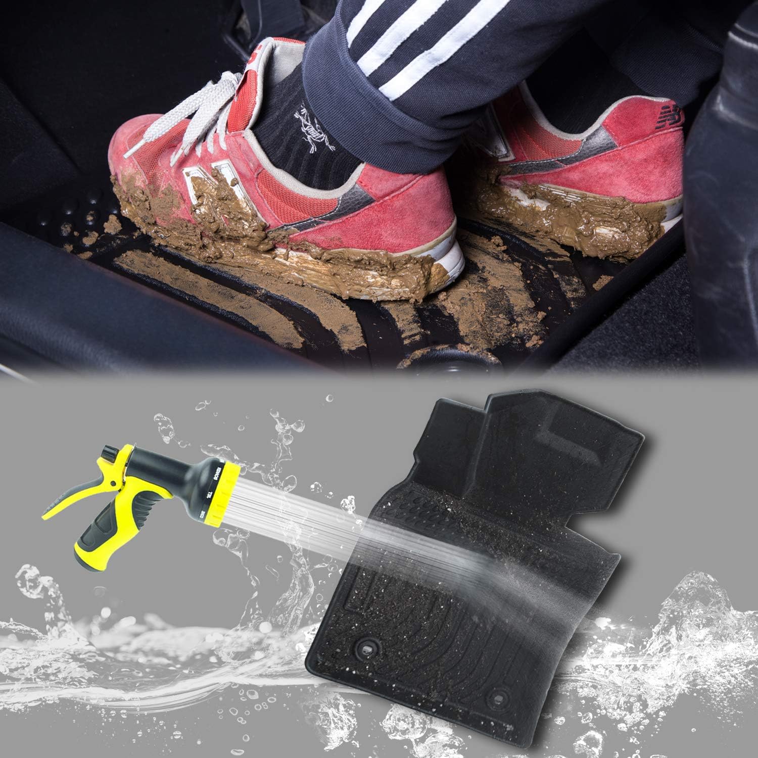 Black Heavy Duty All Weather Front and Rear Car Floor Mats F3149