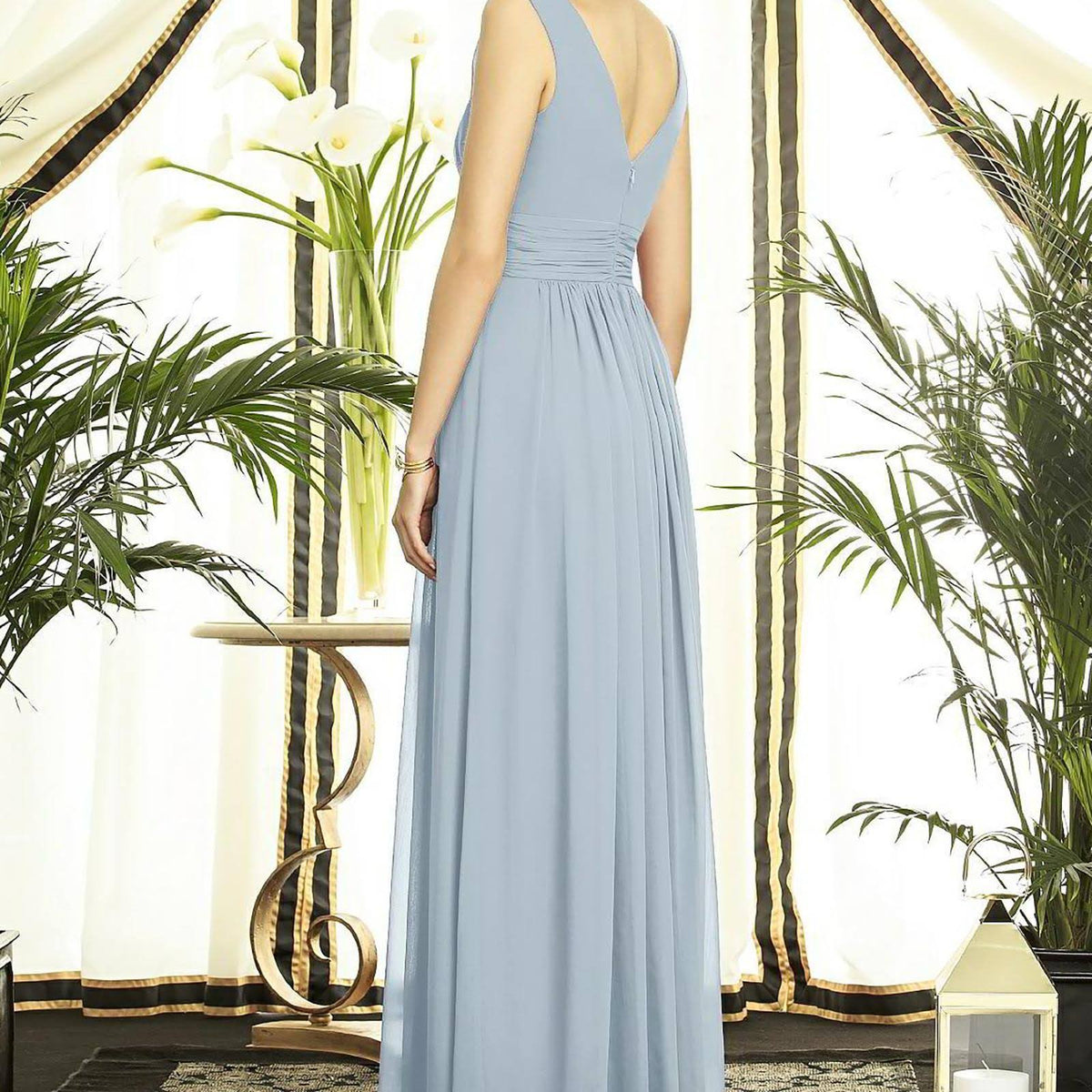 Mist Blue Shirred Chiffon Gown V728