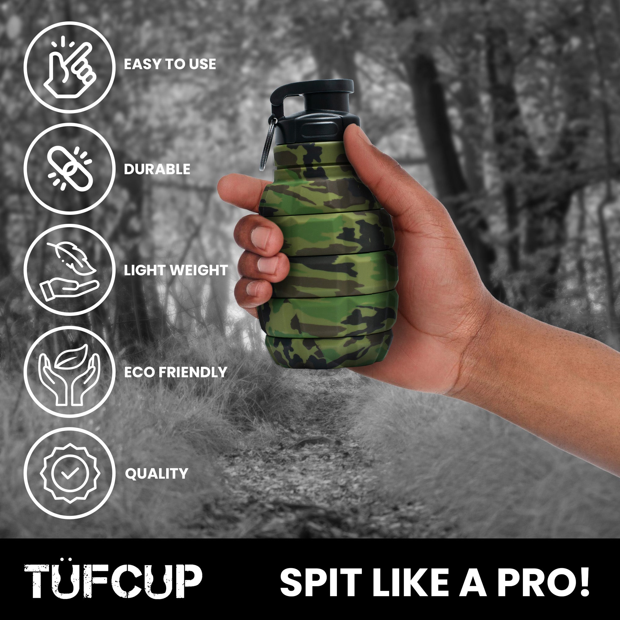Green Camo Collapsible Spill Resistant Silicone Spit Cup with Lid J99201