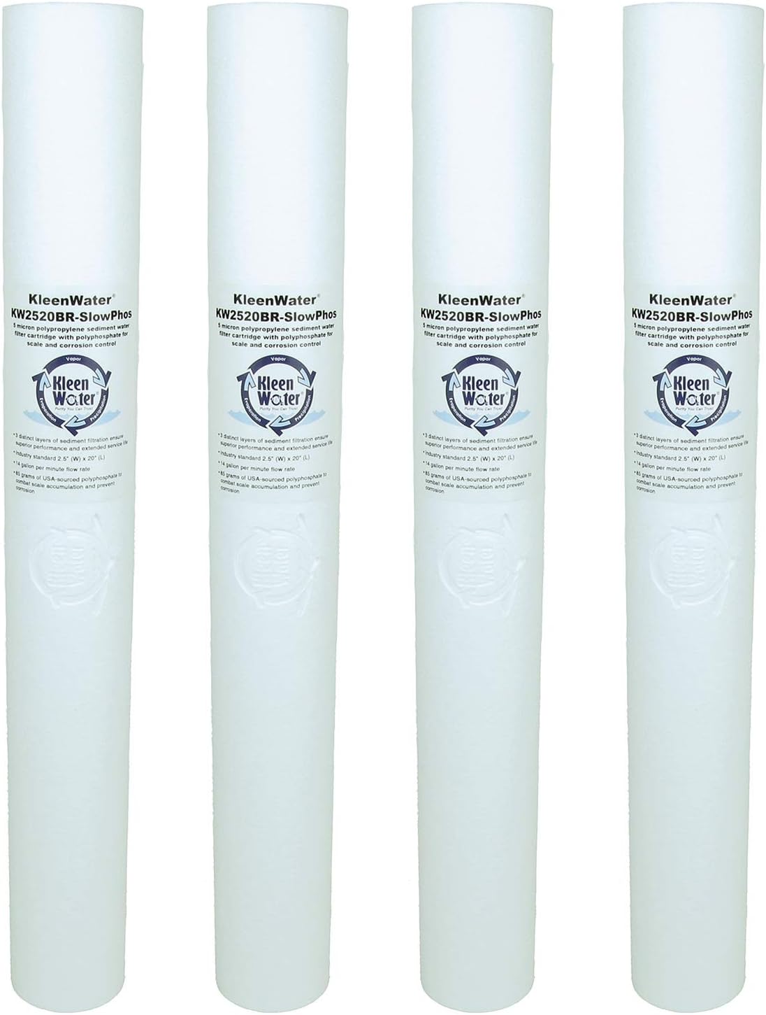Scale and Corrosion Protection Water Filter Replacement Cartridges with Polyphospate filled core, 5 Micron, Set of 4 N178