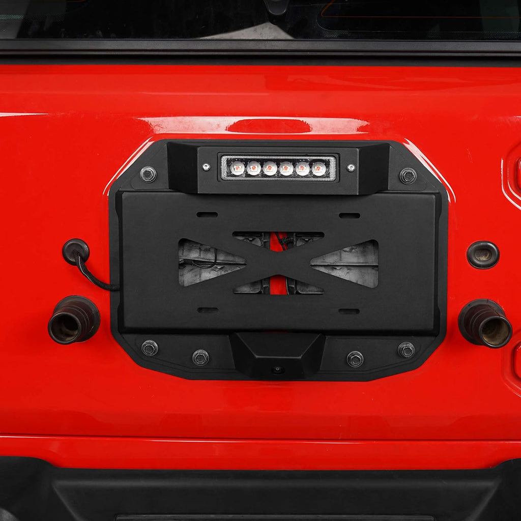 Spare Tire Delete License Plate Relocation Kit with Hole for Factory Back-up Camera & Third Brake Light Compatible with Jeep Wrangler JL 2018-2022 Pack of 2 B54445